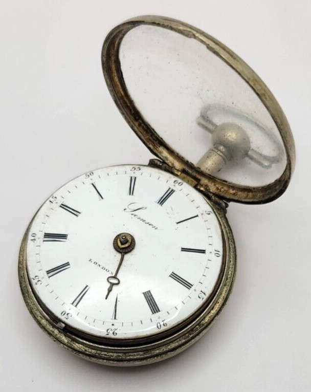 Rare Antique Samson London Verge Fusee pocket watch, double cased AS IS