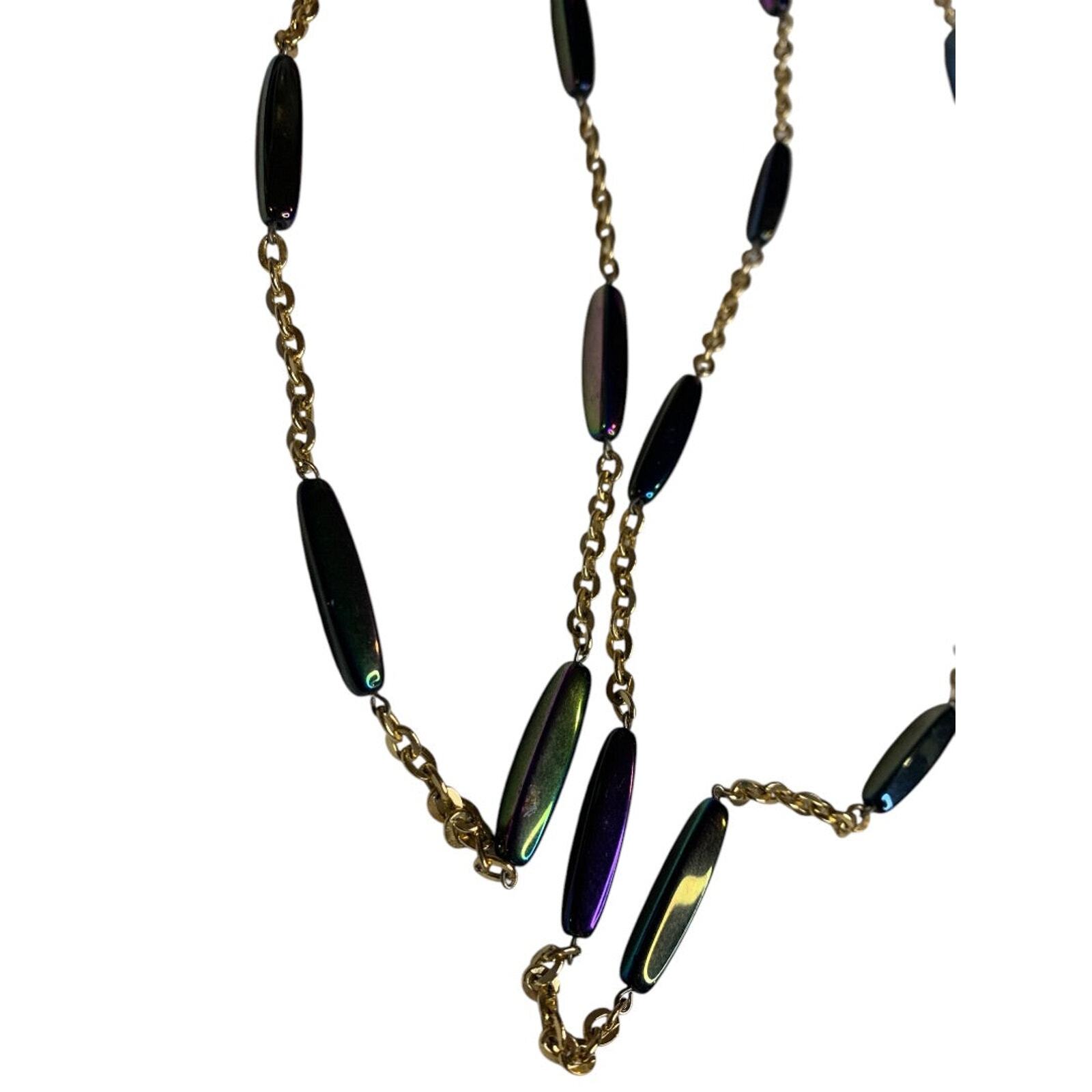 Vintage Goldtone Strand String Necklace Barrel Closure Purple Blue Green