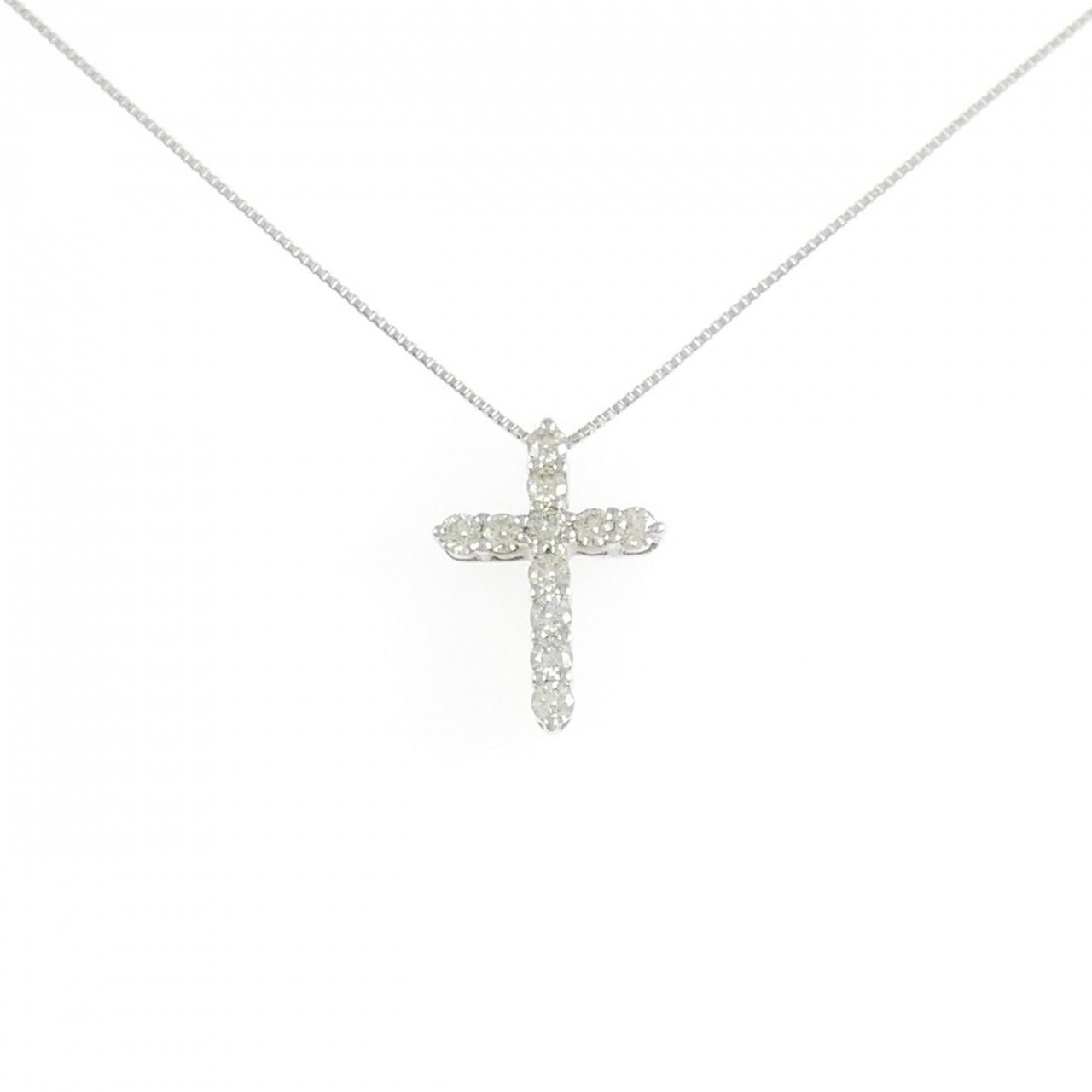 Authentic K18WG Cross Diamond Necklace 0.30CT #270-004-275-1592