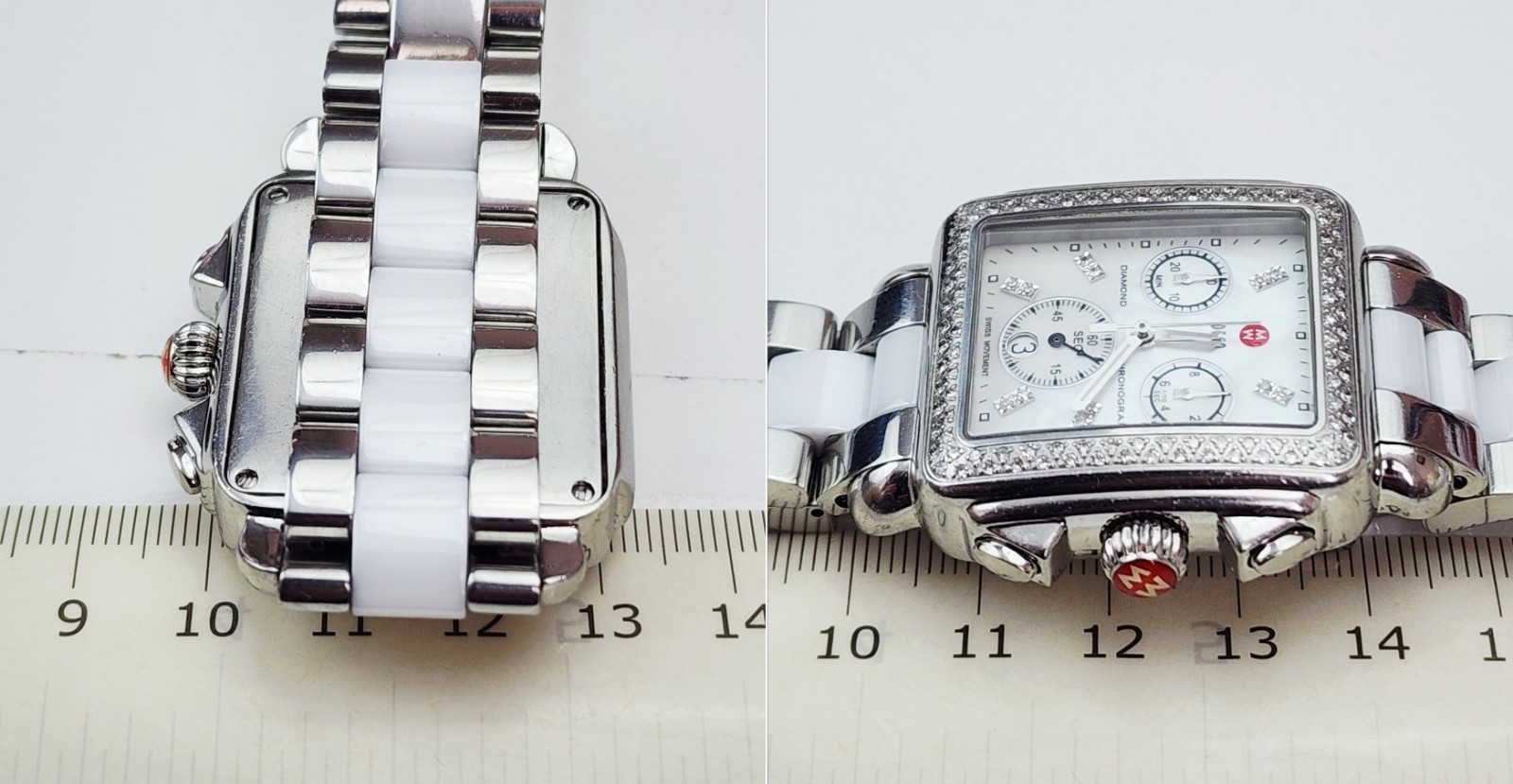 Women’s CHRONOGRAPH Watch MICHELE “Deco” MW06A01A1046. Diamonds Bezel. MOP Dial