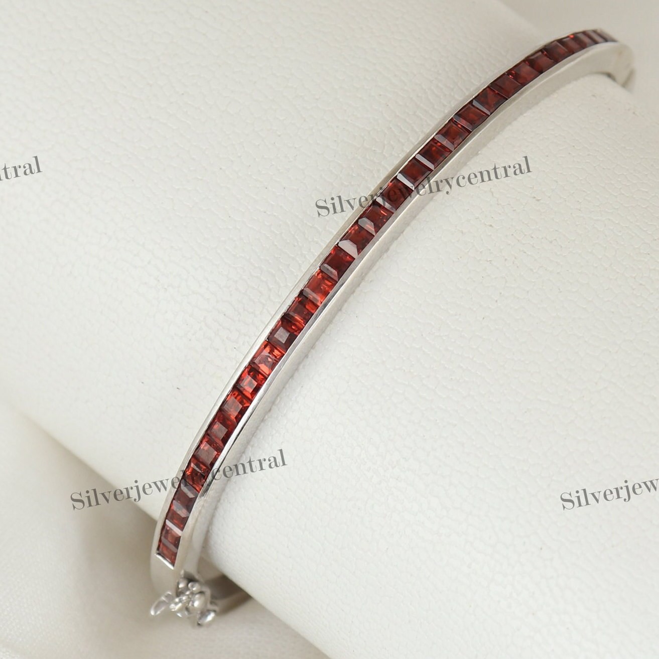 Natural Garnet Bangle: 925 Sterling Silver January Birthstone Jewelry
