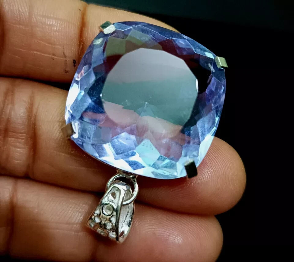 77.10 Ct Certified Natural Topaz 925 Solid Silver cushion Pendant Loose Gemstone