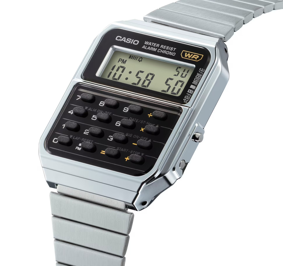 CASIO Vintage Series CA-500WE-1A Silver Calculator Stainless Steel Watch