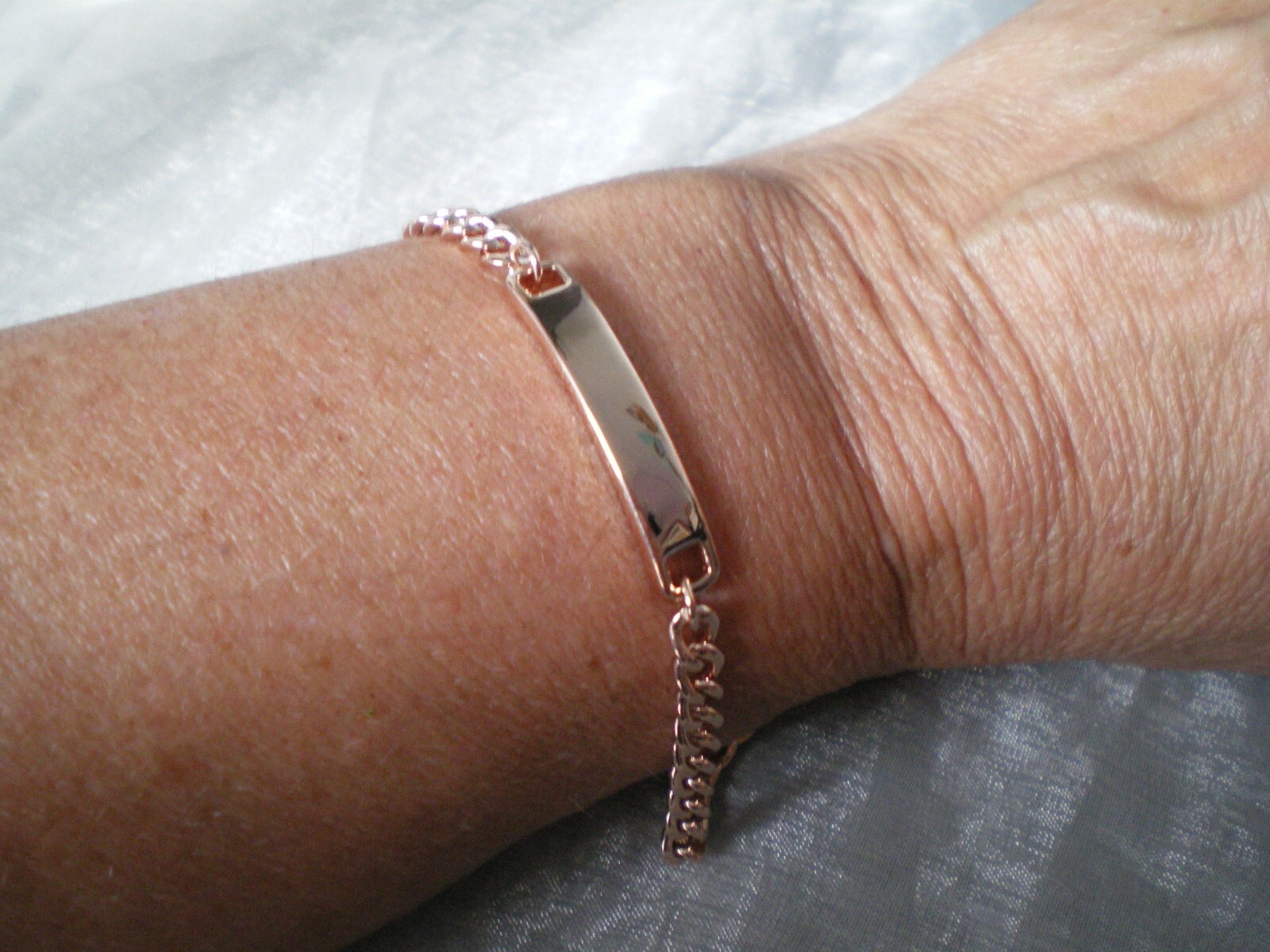 Identity bracelet, 8 inches, 11.68 grams of 925 Sterling Silver, Rose Gold over