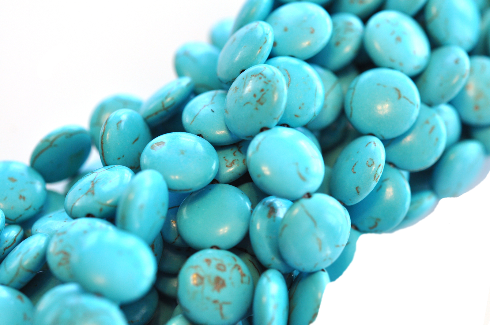 15.5 INCH STRAND TURQUOISE MAGNESITE GEMSTONE COIN BEADS 13MM