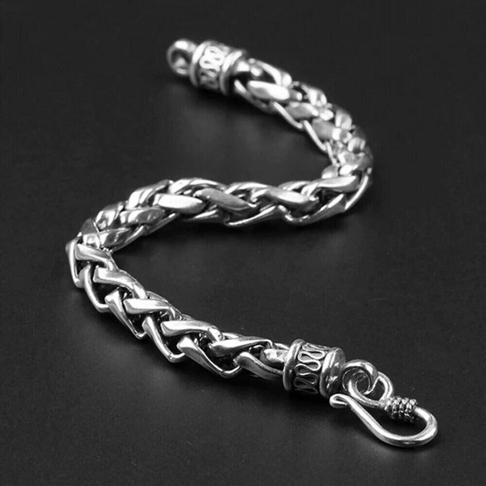 Pure S925 Sterling Silver Chain 6mm Double Wheat Link Bracelet 7.1-8.7inch