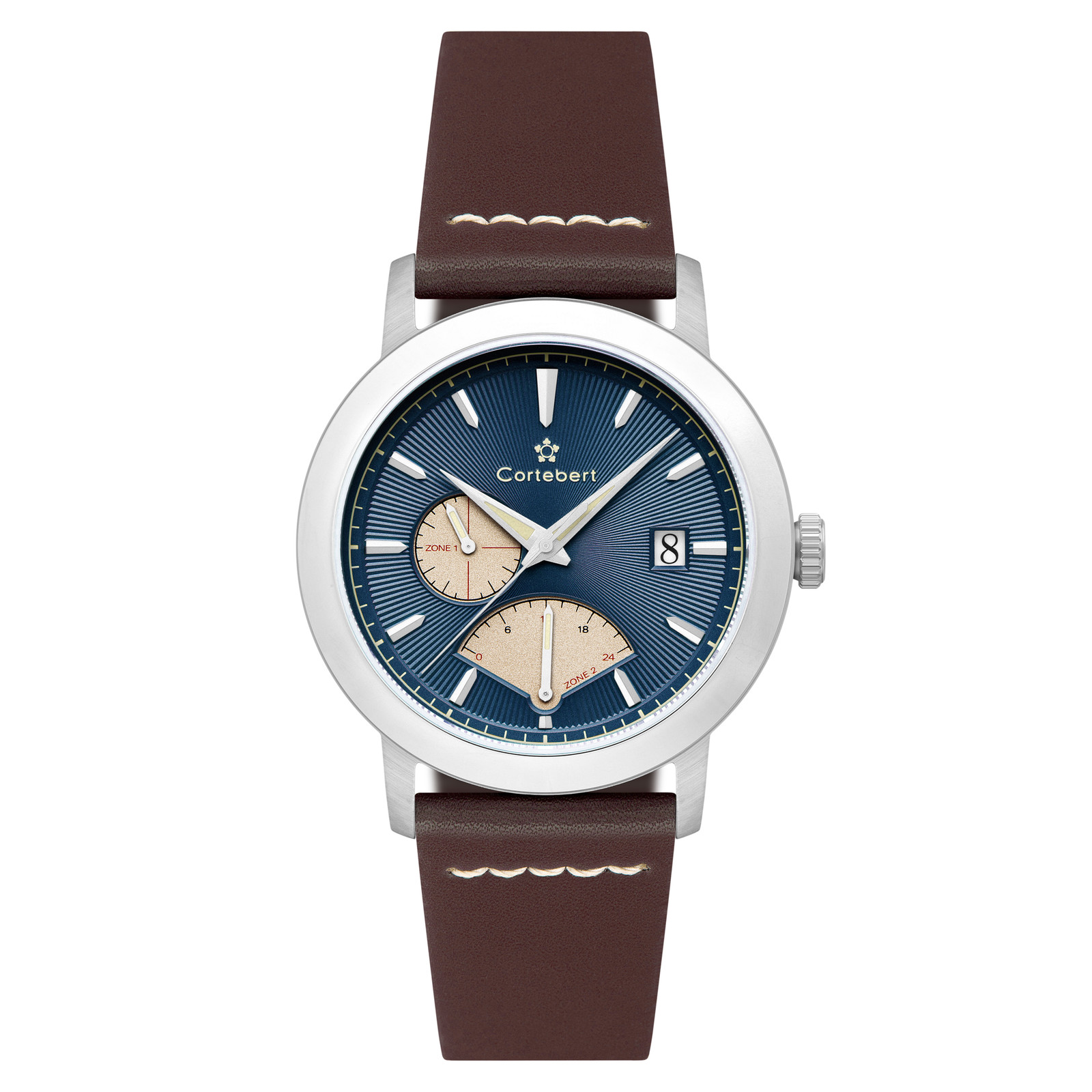 Cortebert Rodez Retrograde Dual Time Blue / Genuine Leather | Blue Dial Wristwat