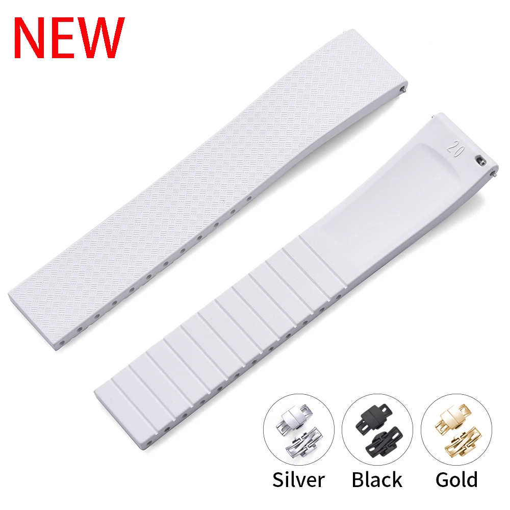 Cut to Size FKM Watch Strap 18MM 19MM 20MM 22MM Butterfly Clasp