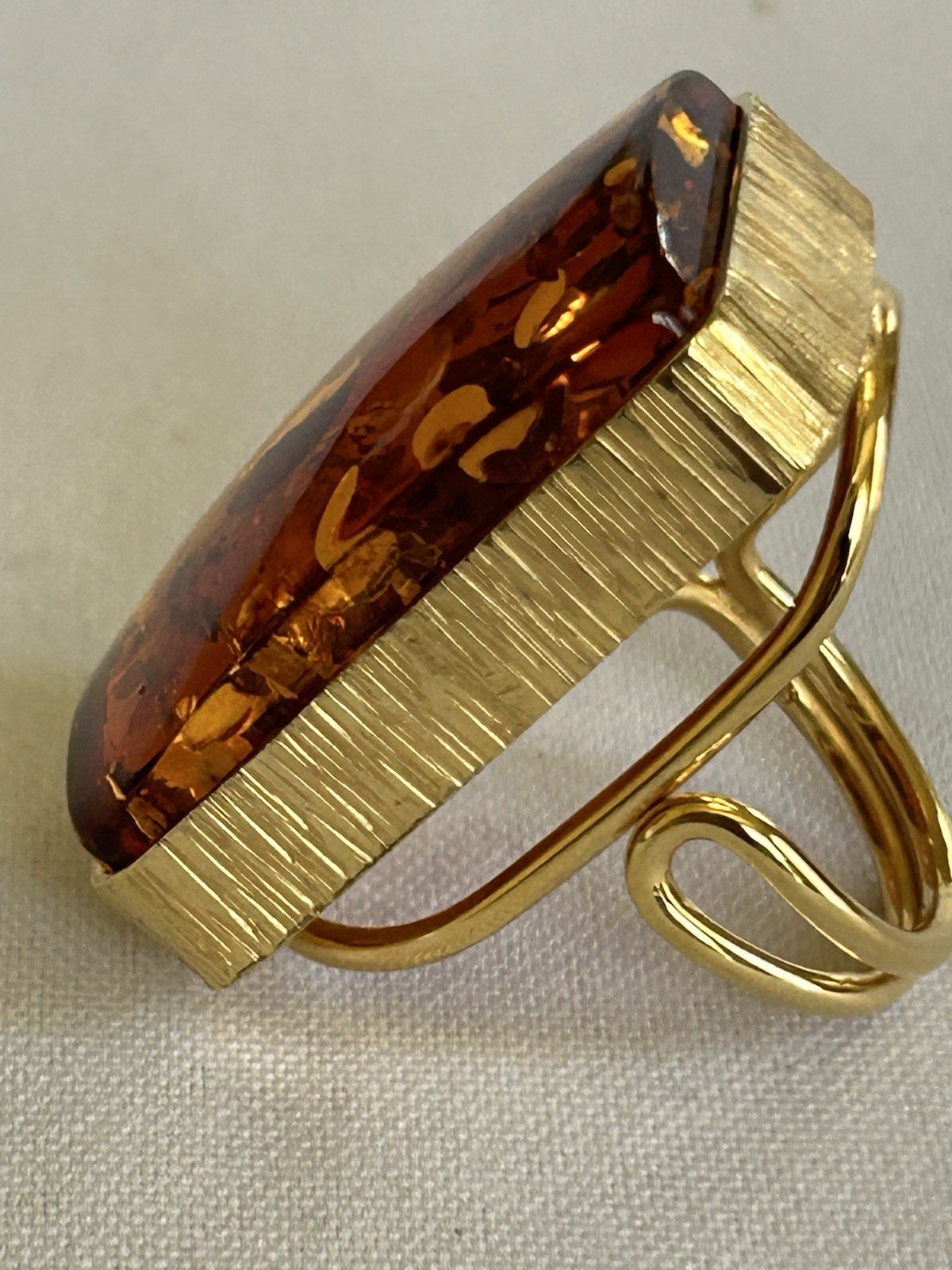 Baltic Amber 925 Sterling Silver Gold Plated Rectangular Adjustable Ring Sz 7-9