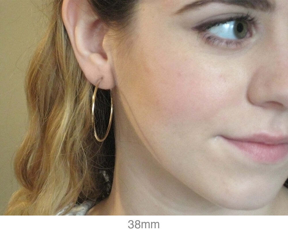 14k Yellow Gold Continuous Endless Hoop Earrings (1.5mm), All Sizes