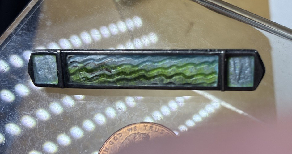 Carly Wright Sterling Silver Enamel Green Wave Landscape Bar Pin Brooch Signed
