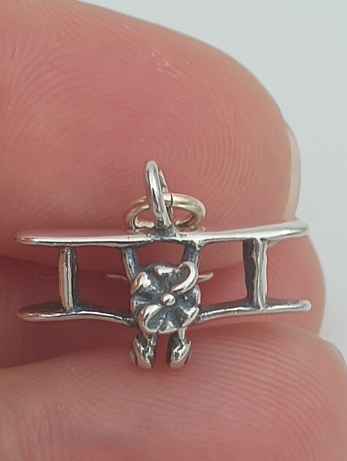 biplane charm sterling silver 3d aircraft 925 pendant charm 24″ chain plane