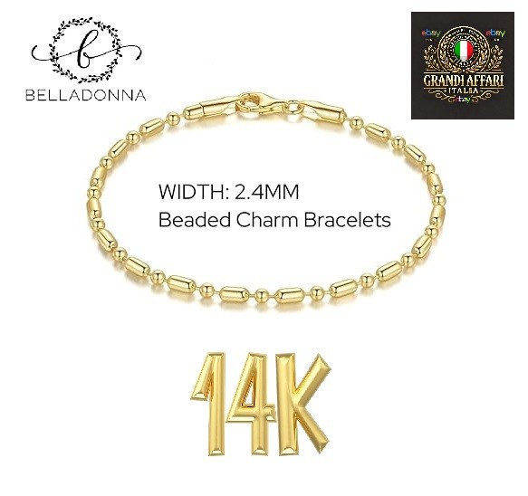Italian 14k Gold Bracelet Amore Bead Fascino con Perla d’Oro Aragosta New 9.0in