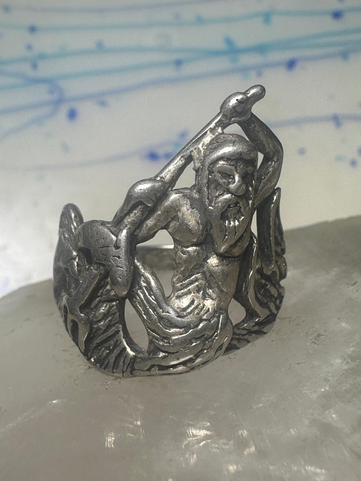 Triton ring biker band sterling silver Sea God Triton merman,the son of sea god