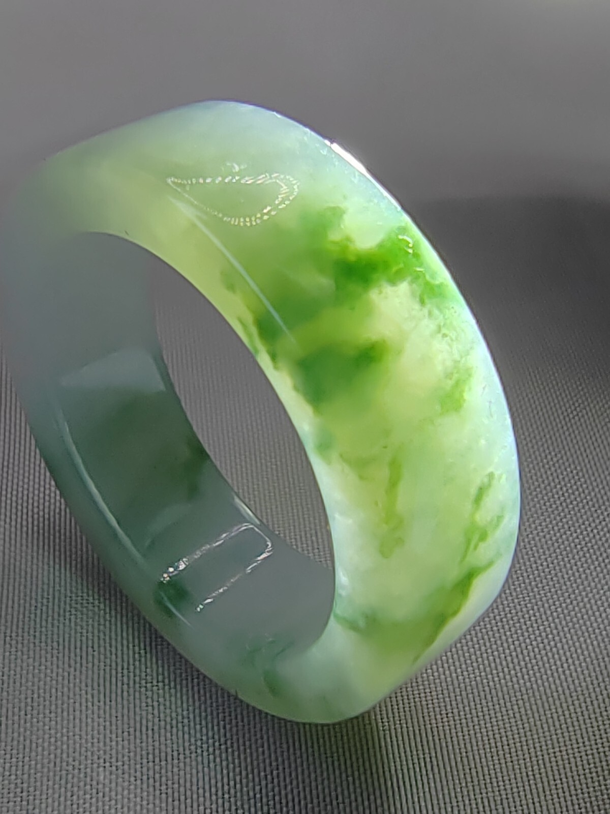 Ice Bluish Green Natural Jadeite Jade Band Ring # US SIZE 13.5 # 22.60mm