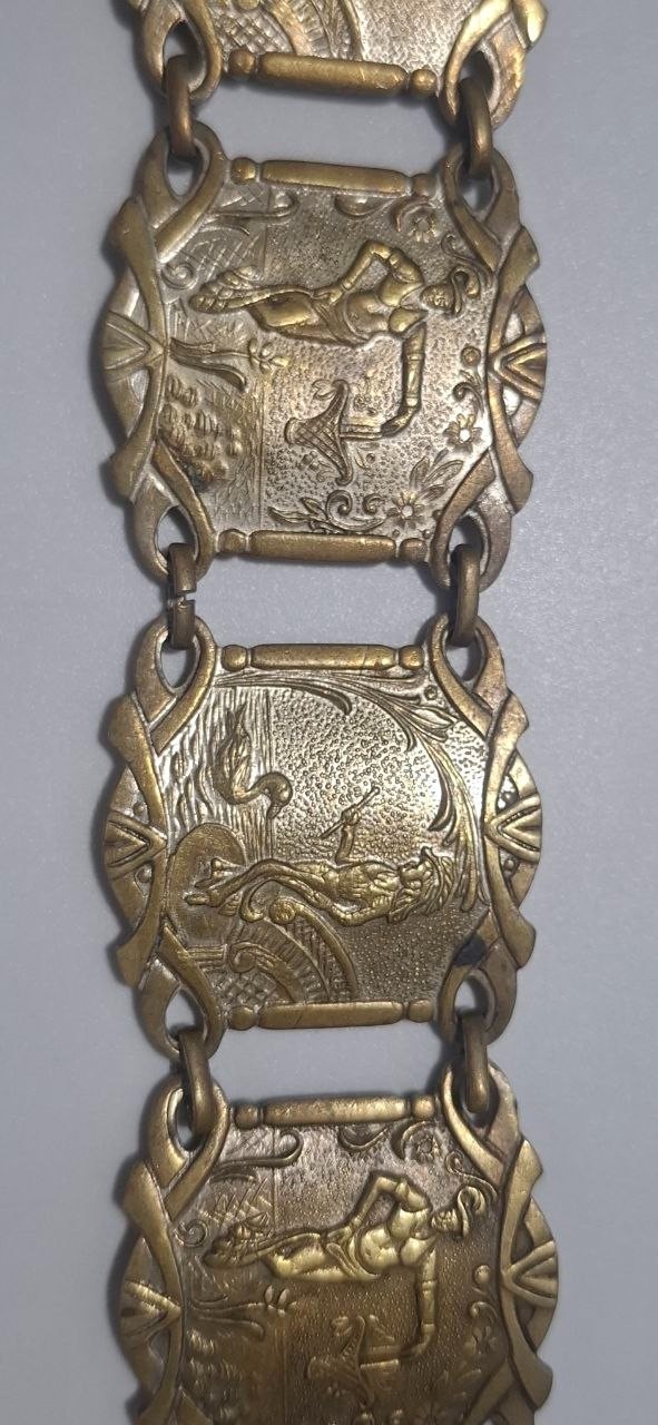 Vintage Brass Repousse Bracelet Classical Art Figures Collectible Jewelry
