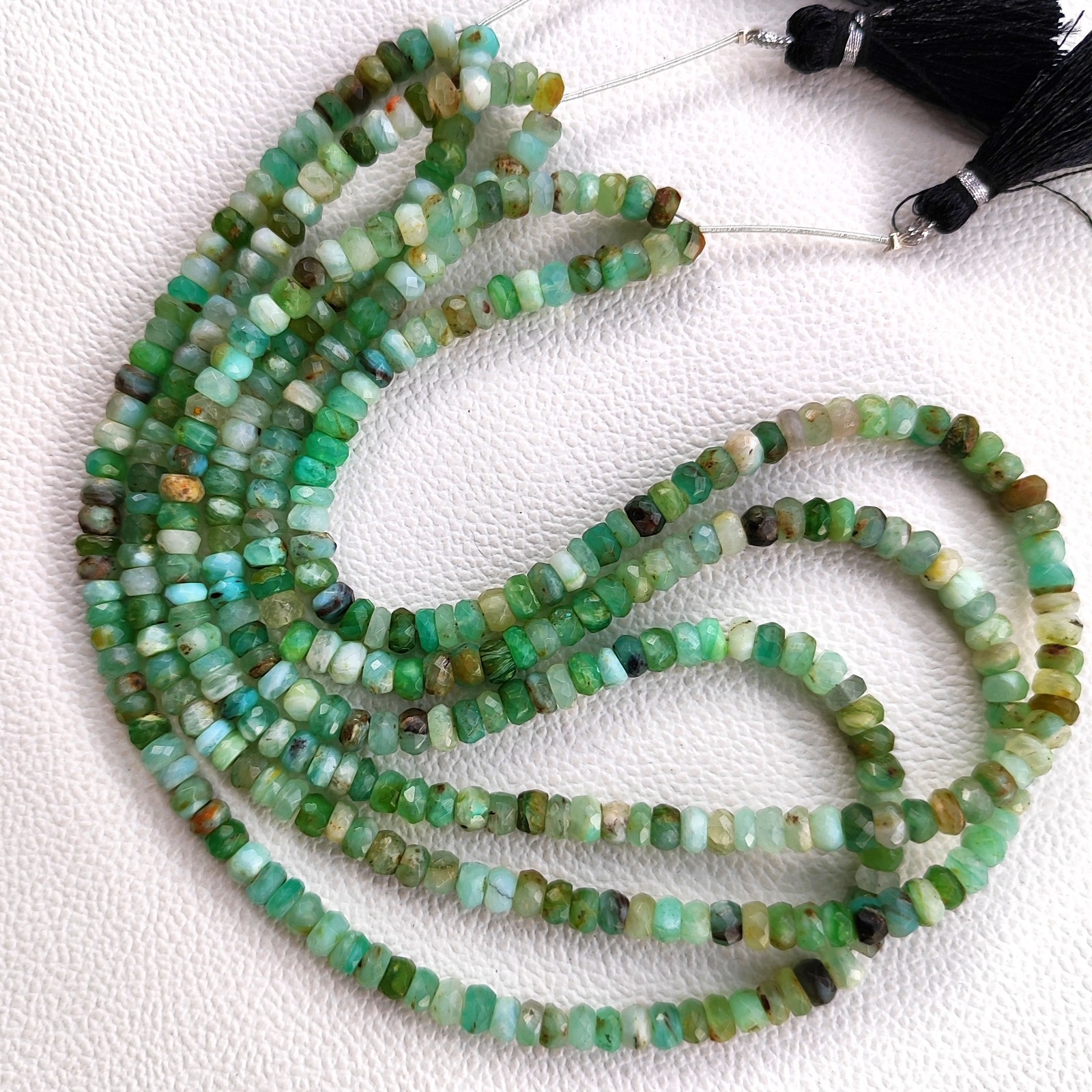 Natural Peru Green Opal 5.5mm Faceted Rondelle Shape Beads 16″ Strand
