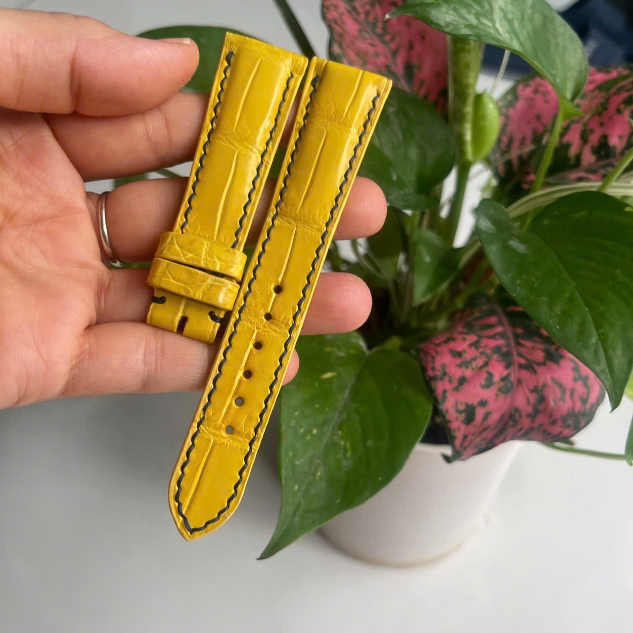 Yellow 20mm/18mm 100% Genuine Exotic Leather Skin Watch Strap Band-Handmade