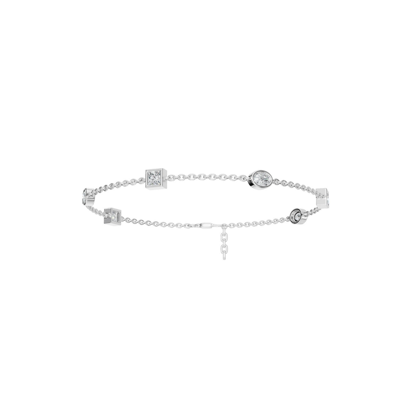 1.00 CT Princess & Oval Lab Grown Diamond Station Charm Bracelet 14K Solid Gold