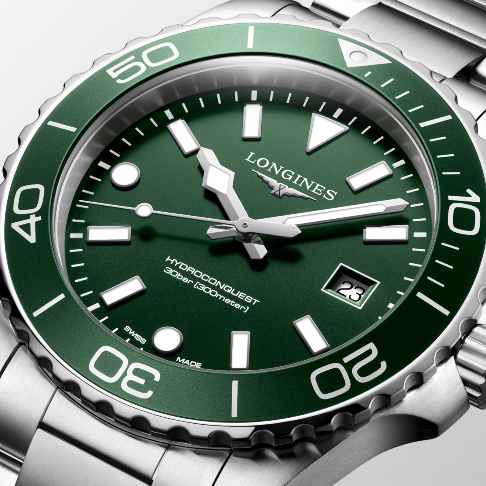 Longines Hydroconquest 42 MM Quartz SS Green Sandblasted Dial Watch L37694066