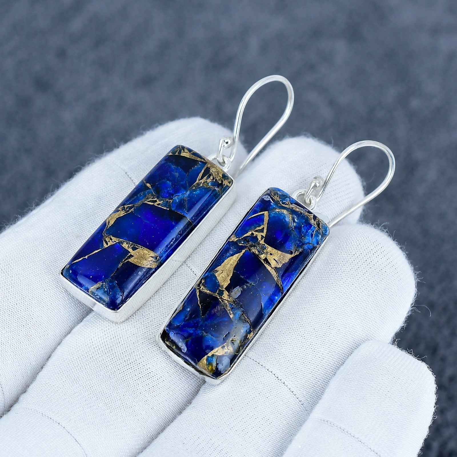 Blue Copper Turquoise Gemstone Earring, 925 Solid Silver Handmade Jewelry, Gift