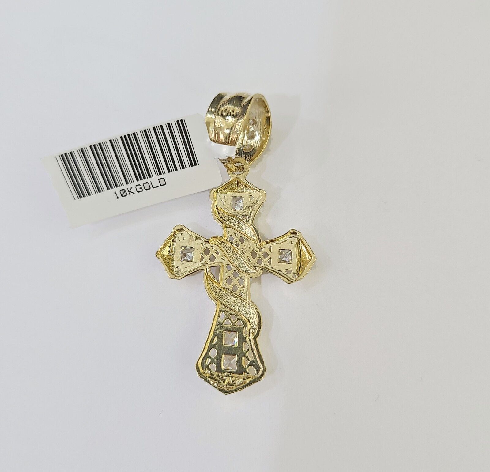 Real 10k 3mm Rope Chain Spiral Cross Pendant 18″ 20″ 22″ 24″ 26″ Gold Set