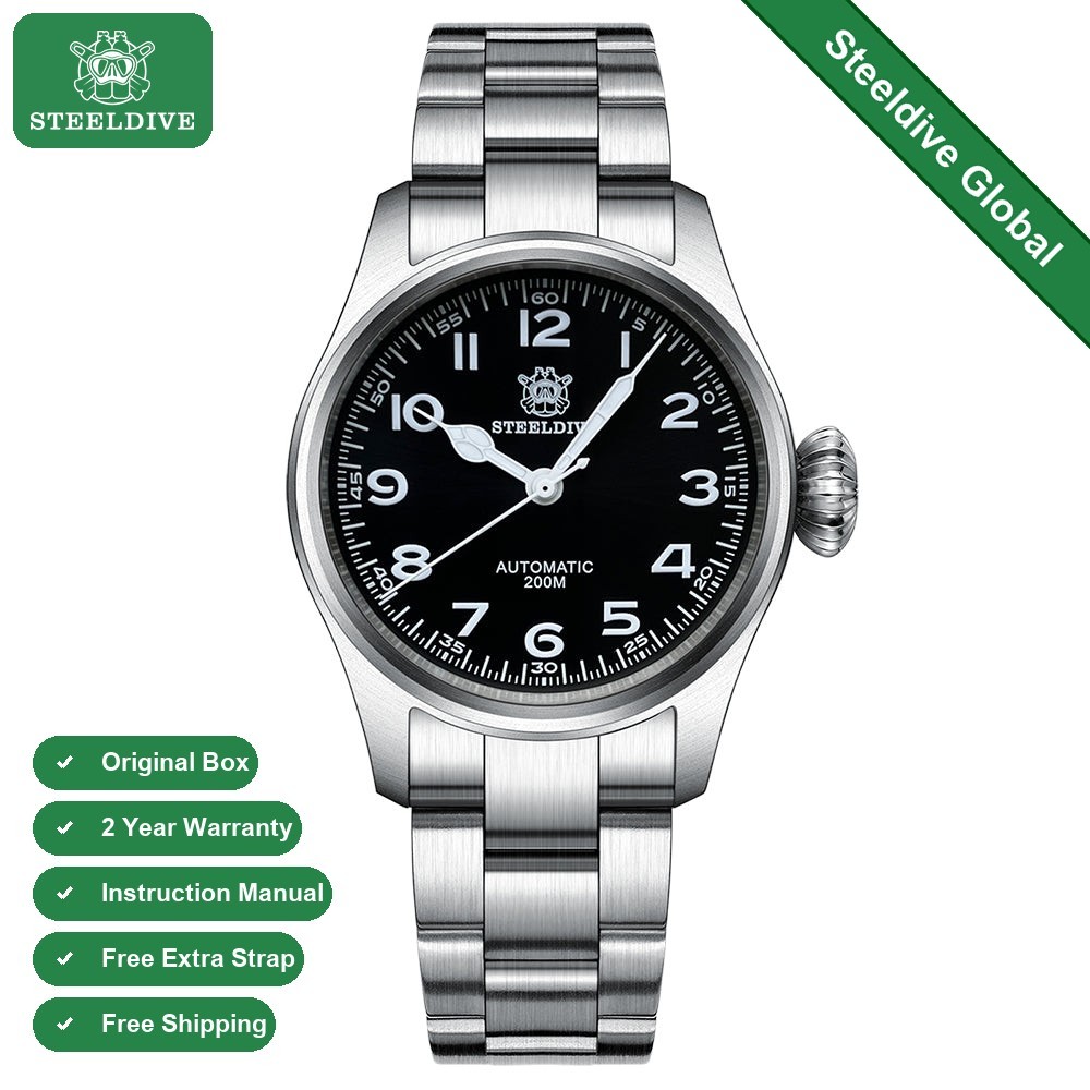 STEELDIVE SD1928M Mens Pilot 39mm 1928M Automatic Dive Watch NH35 Sapphire Steel