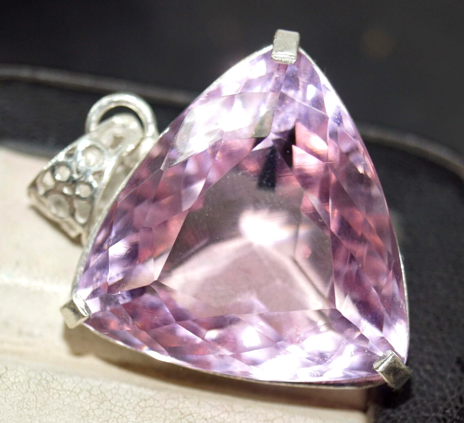 Natural 120 Ct Pink Topaz Trillion Certified Gemstone 925 Solid Silver Pendant