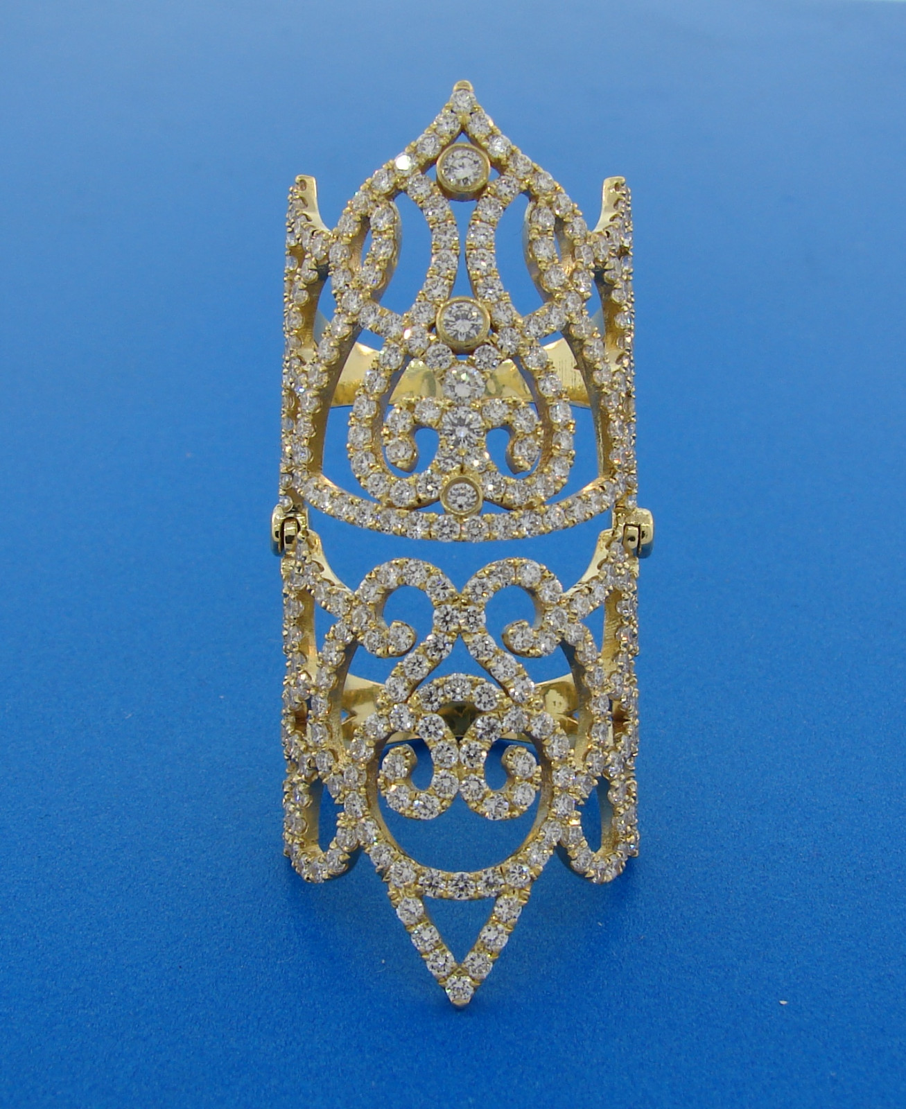 Trendy DIAMOND YELLOW GOLD FULL-FINGER RING Wide Band Chic
