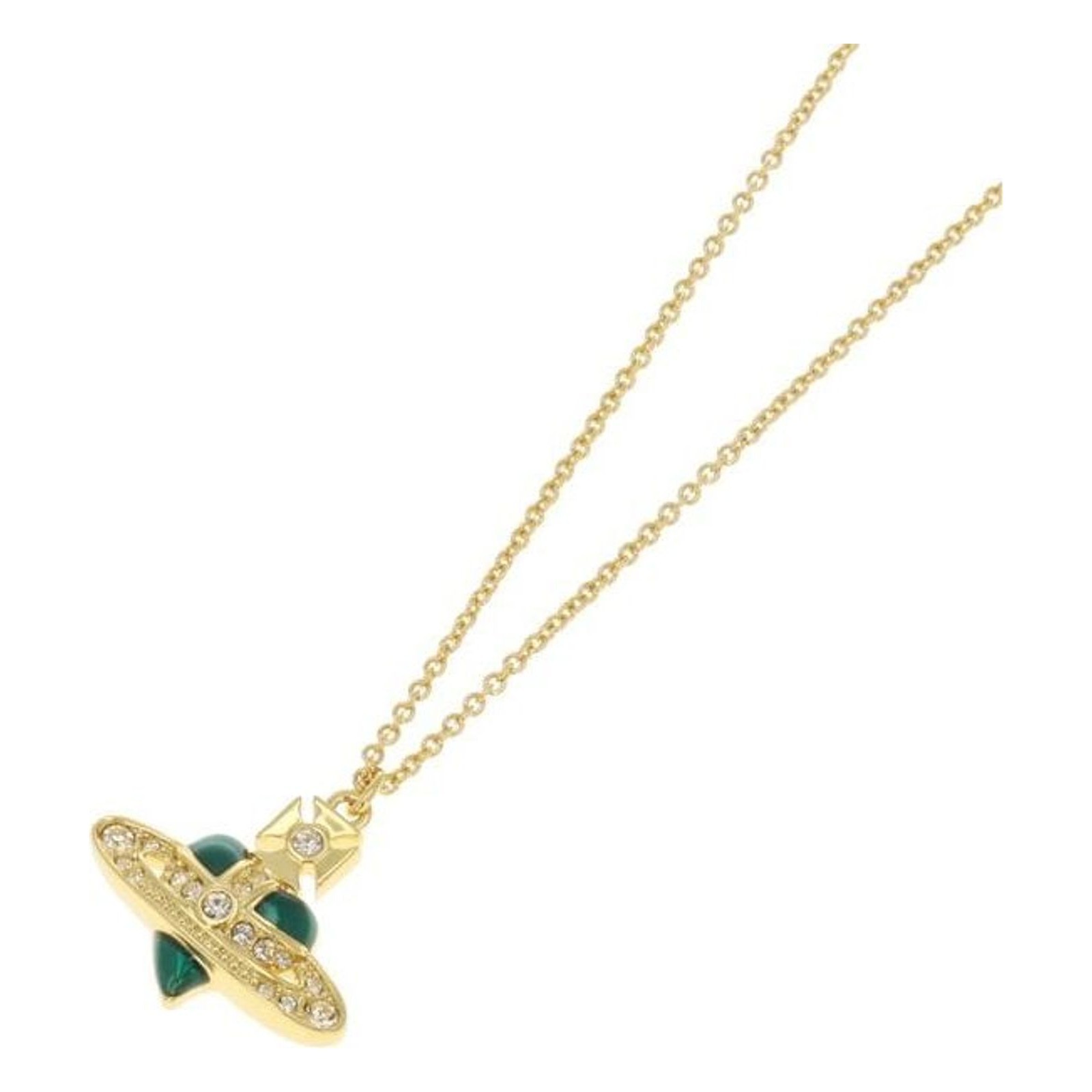 Vivienne Westwood NEW DIAMANTE HEART Necklace Crystal Orb Pendant Green New
