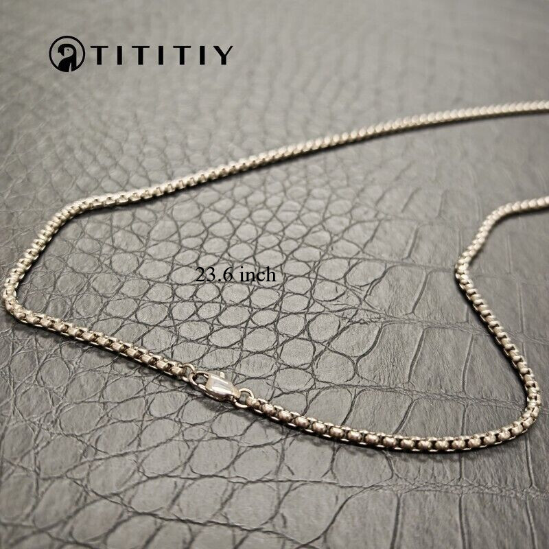 Pure Titanium Necklace with 3mm Square Box Chain Anti Allergic Classics 23.6inch