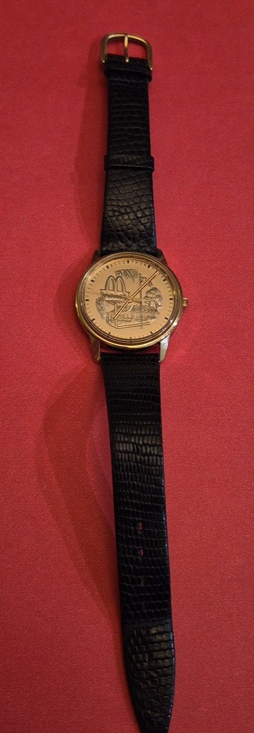 Very Rare McDonald’s Store Manager Bulova Accutron Watch Lizard Band Gold Plated