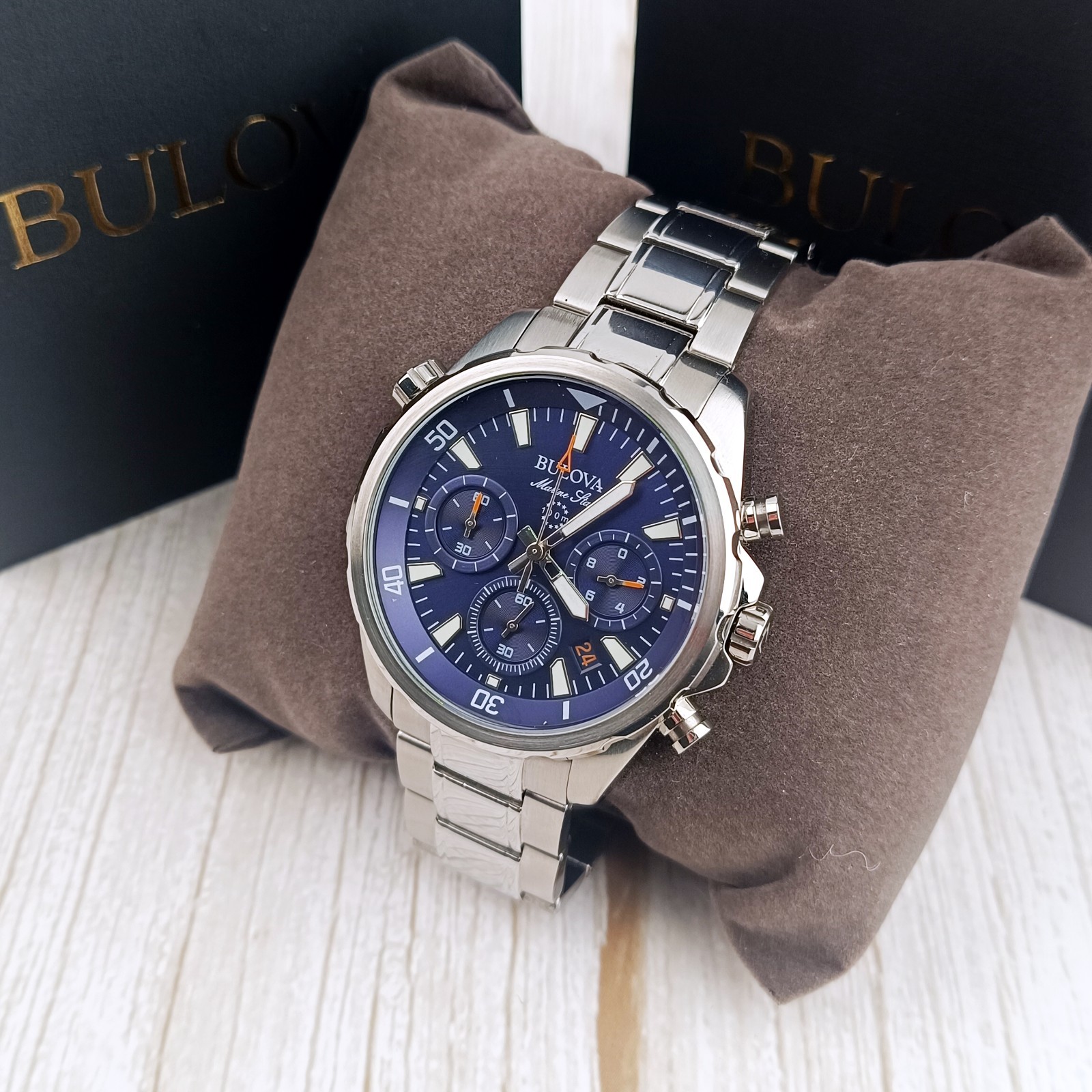 Bulova Marine Star Blue Dial Men Quartz Chronograph 96B256 Watch 43mm