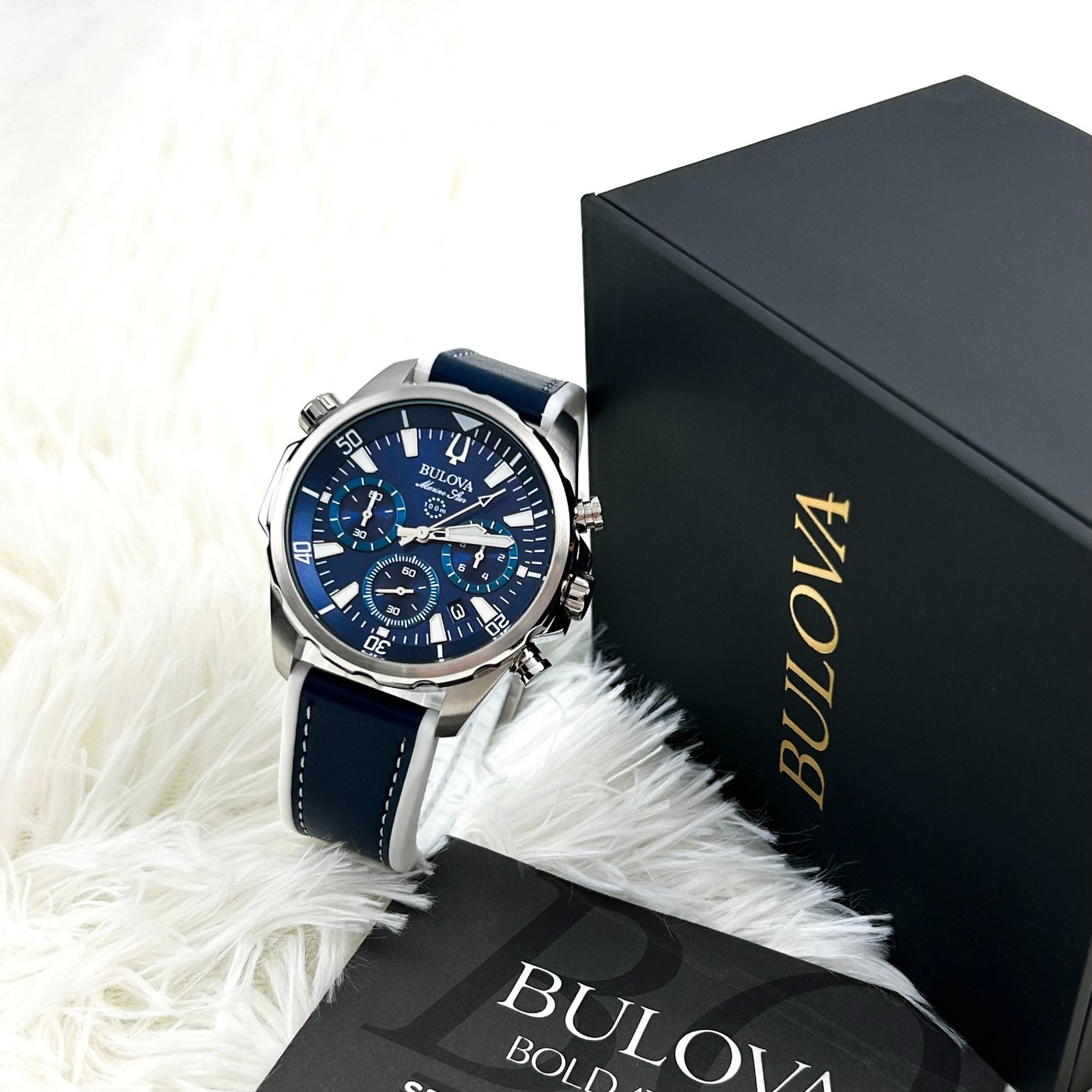 BULOVA 96B287 Marine Star Blue Dial Silicone Strap Men’s Chronograph Watch 43 mm