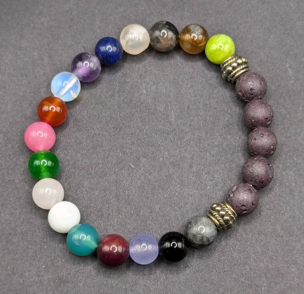 Mixed Gemstone 8mm Colorful Beaded Stretch Bracelet (16cm) Small Wrist