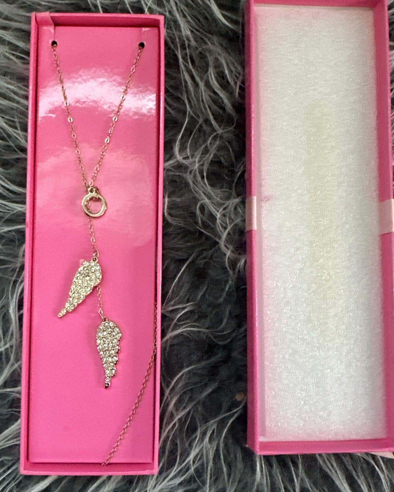 Victoria’s Secret Angel Wing Charm Necklace Pavé Setting in Pink Gift Box