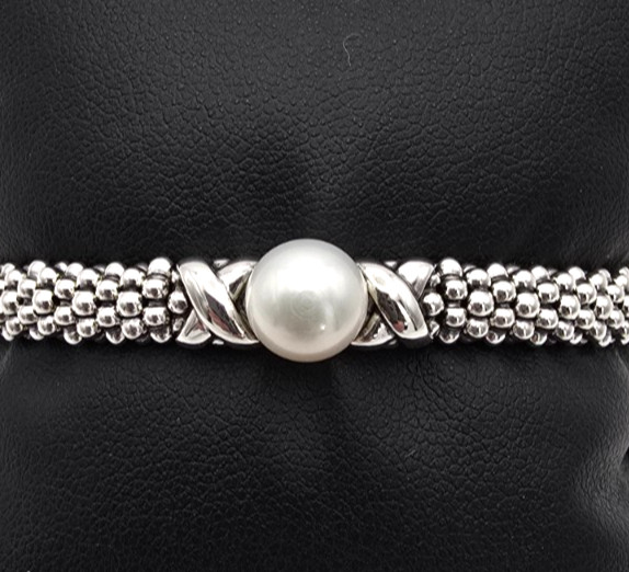 LAGOS Luna Collection Sterling Silver X Pearl Caviar 6mm Bracelet Size Small