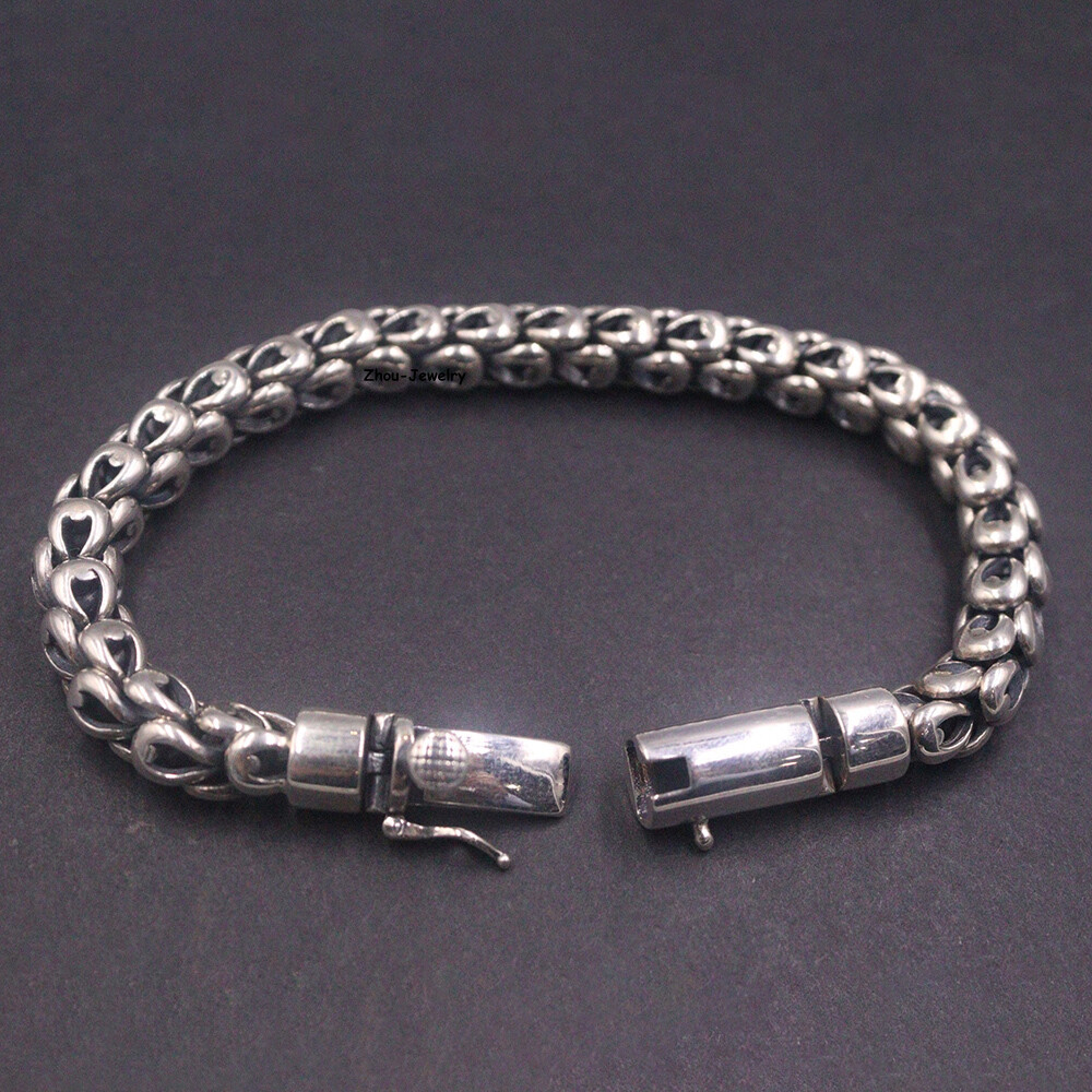 Pure S925 Sterling Silver Chain 8mm Phoenix Tail Link Bracelet 53-54g 8.26inch