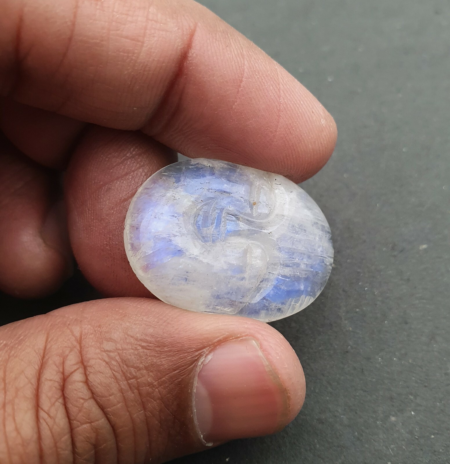 Natural Rainbow Moonstone Hand Carved Face Loose Gemstone 21×28 MM 33 CT