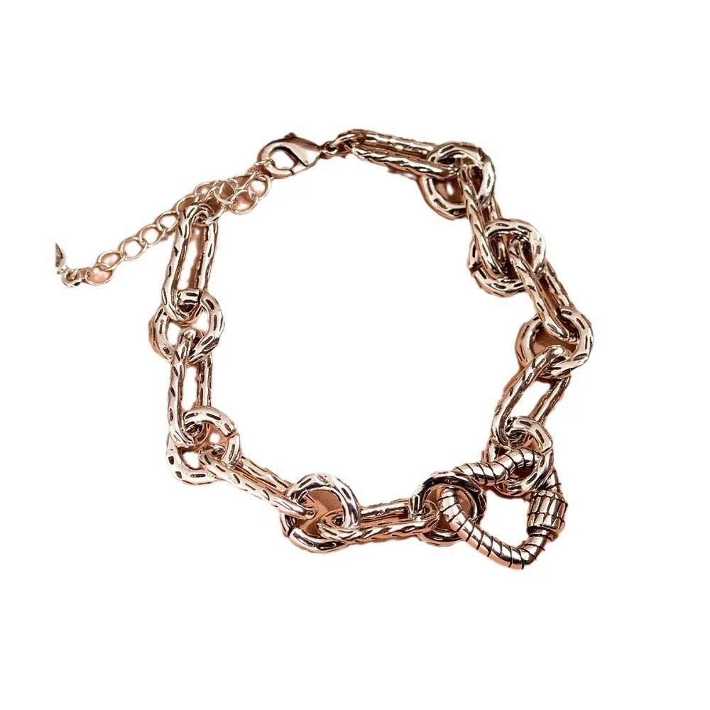 925 Sterling Silver Heart Pendant Bracelet Vintage Retro Chain Women Men Gift