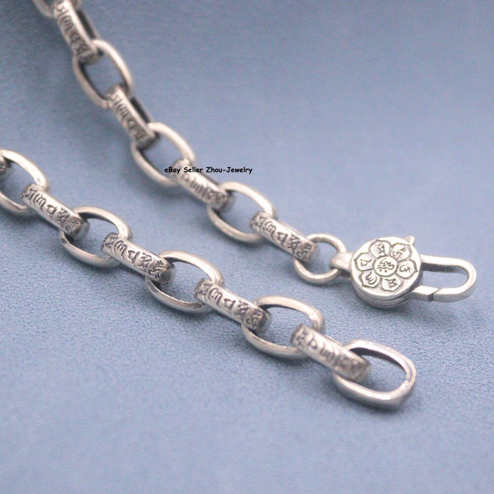 Real S925 Sterling Silver Chain Six Words Oval O Link Necklace 58-59g 23.6inch