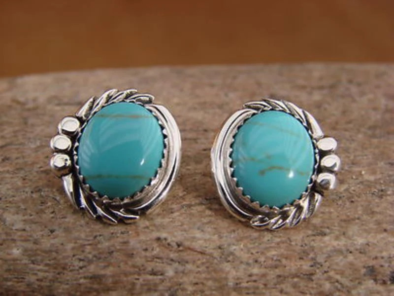 Navajo Indian Sterling Silver Turquoise Post Earrings by Delores Cadman