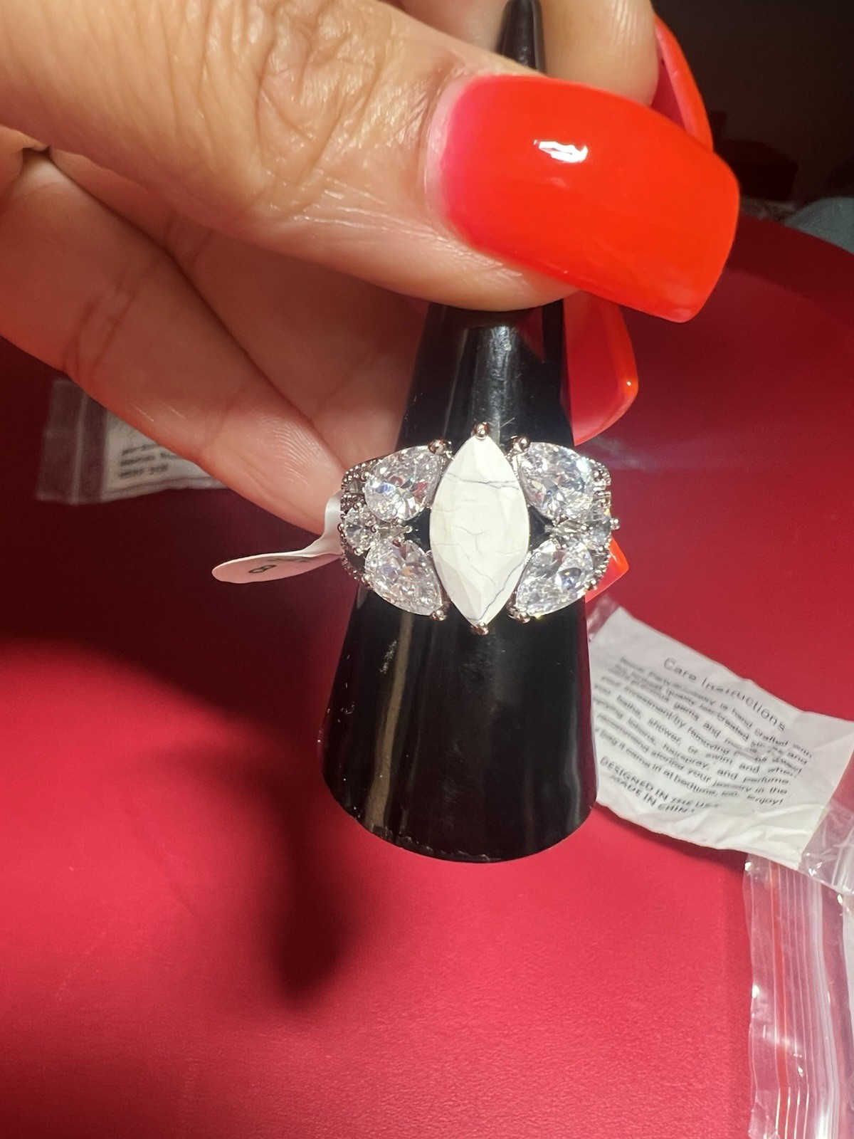 Bomb Party Harmonic Bliss Ring Howlite Magnesite On Rhodium Sz8
