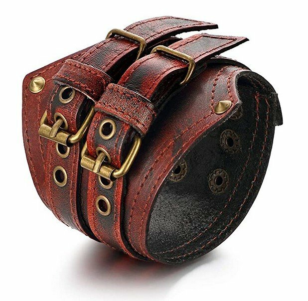 Mens Wide Large Gothic Leather Strap Bangle Cuff Bangle Bracelet Wristband 85MM
