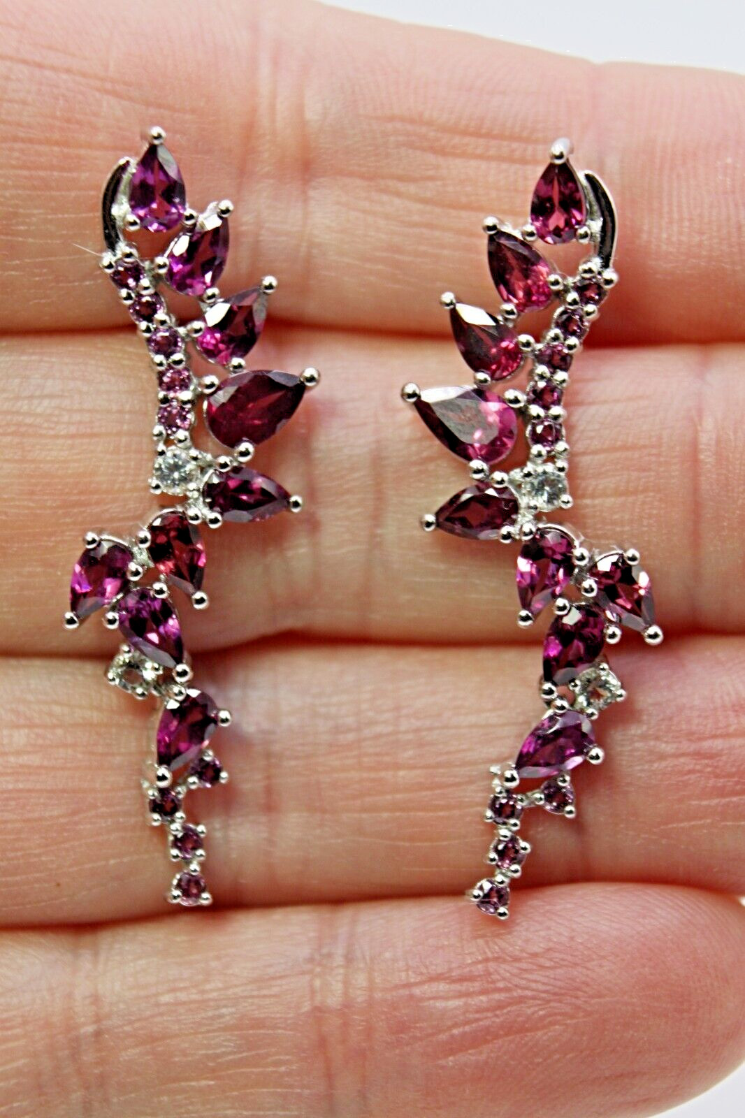 Silver Rhodolite Necklace Earrings Natural Gems Solid Sterling 17 to 19 Inch