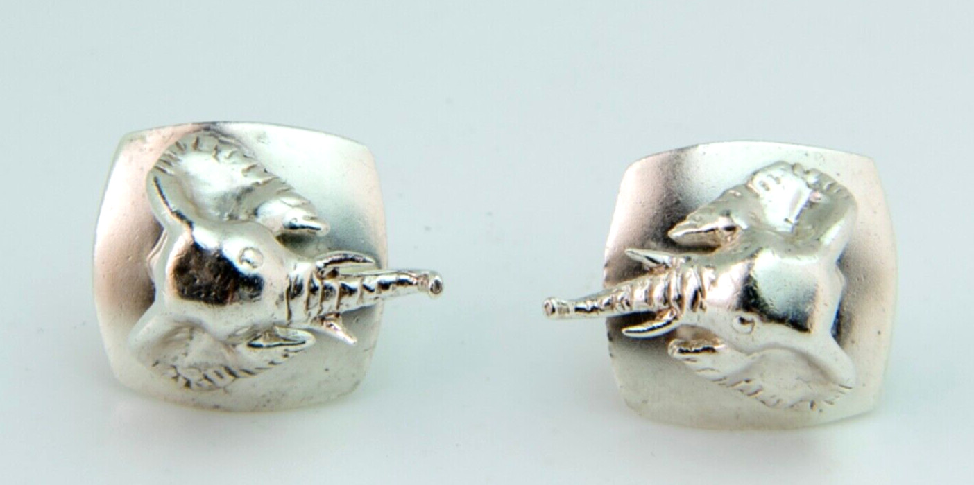 ELEPHANT HEAD SUSAN CUMMINGS DESIGNER SILVER CLIP ON EARRINGS RARE STERLING 925