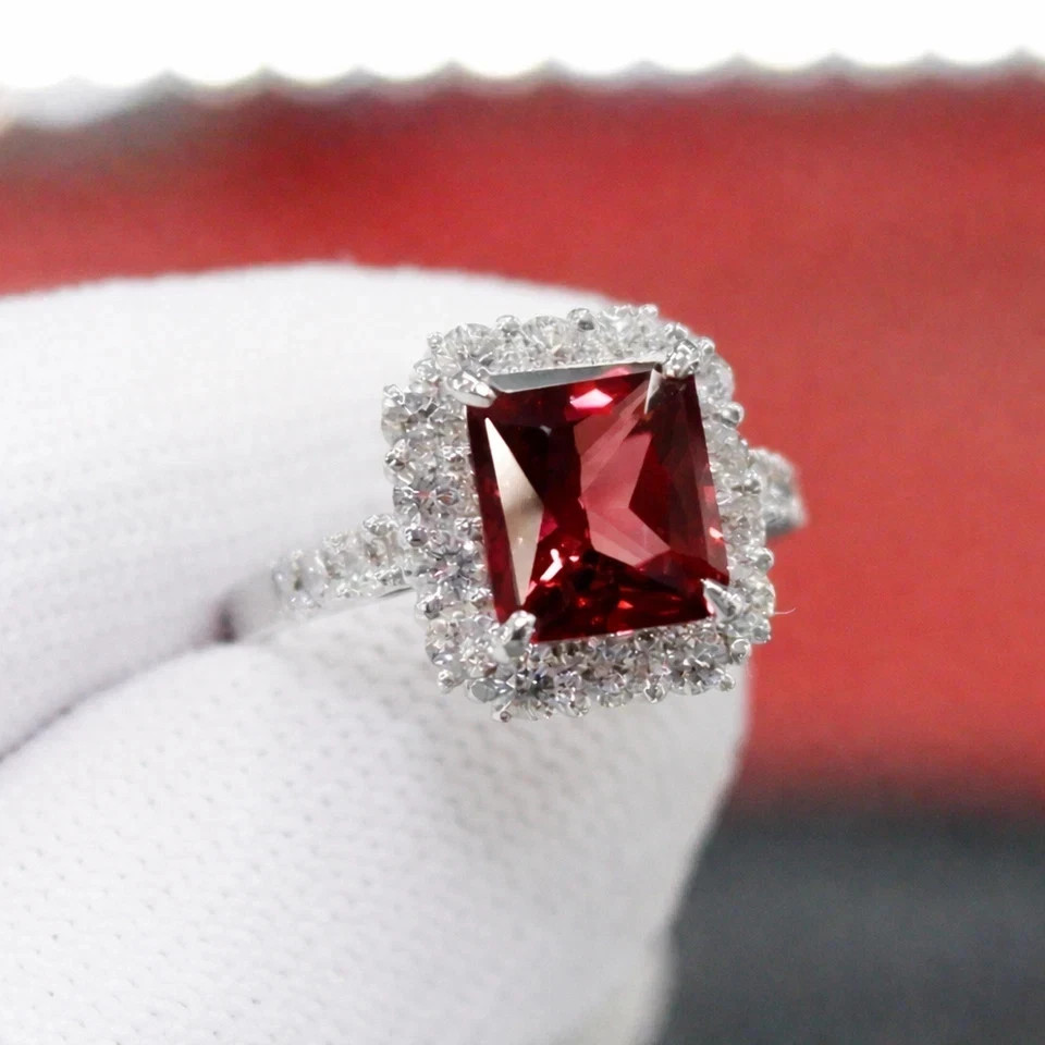 2.50Ct Princess Cut Natural Ruby Diamond Wedding Ring 14K White Gold Size 6 7 8