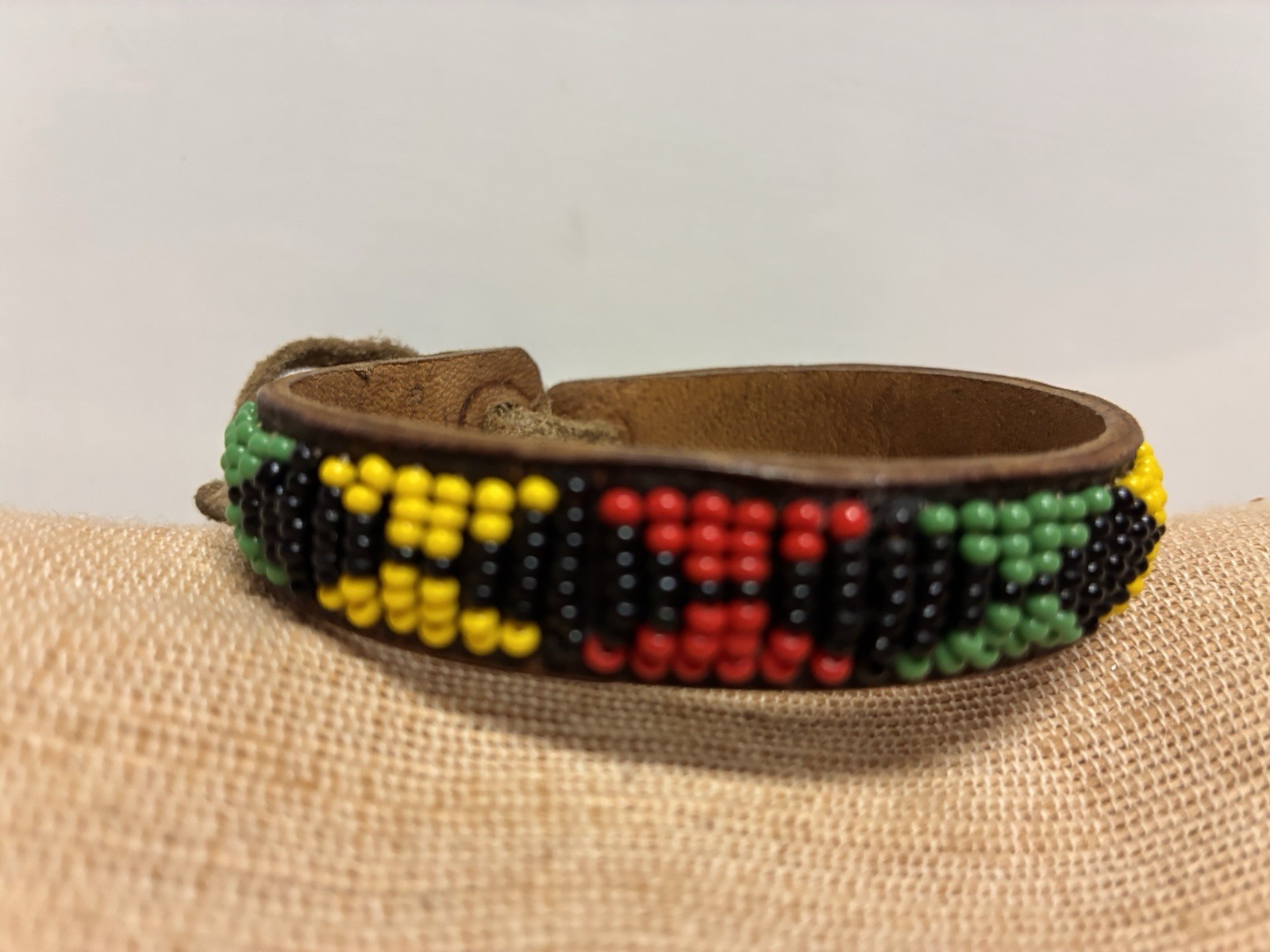 FABULOUS! COLORFUL WIDE BEADED KENYA AFRICAN CUFF BRACELET BLACK RED GREEN