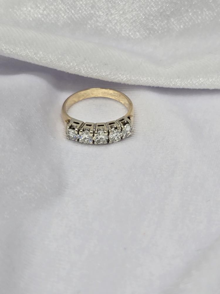 Lady’s Diamond Cluster Ring 5 Diamonds .90 Carat T.W. 14K Yellow Gol (B08002030)