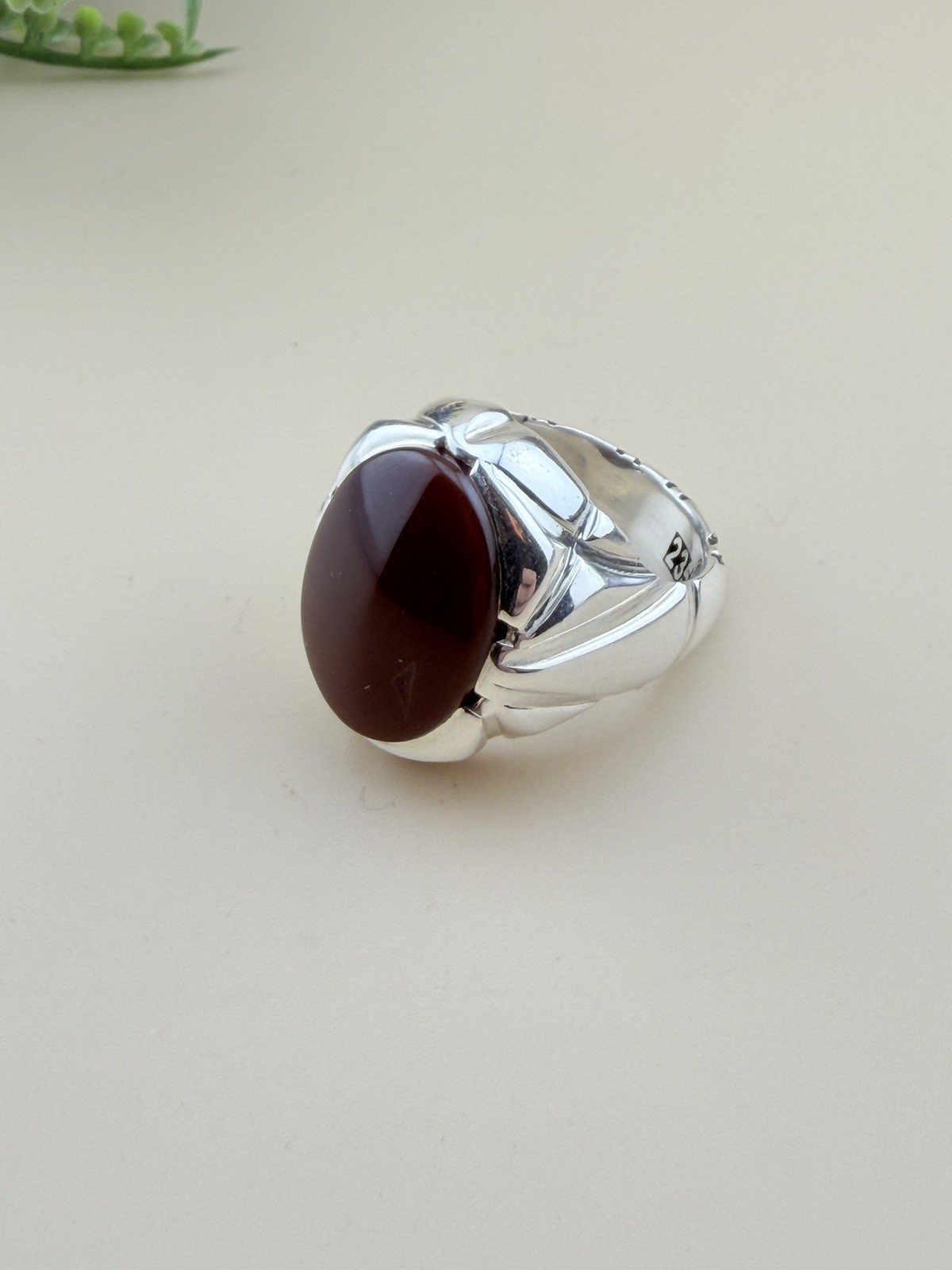 خاتم فضه ٩٩٠ صياغة عارف عقيق يماني اصلي Sterling Silver 990 YAMANI Agate Arif